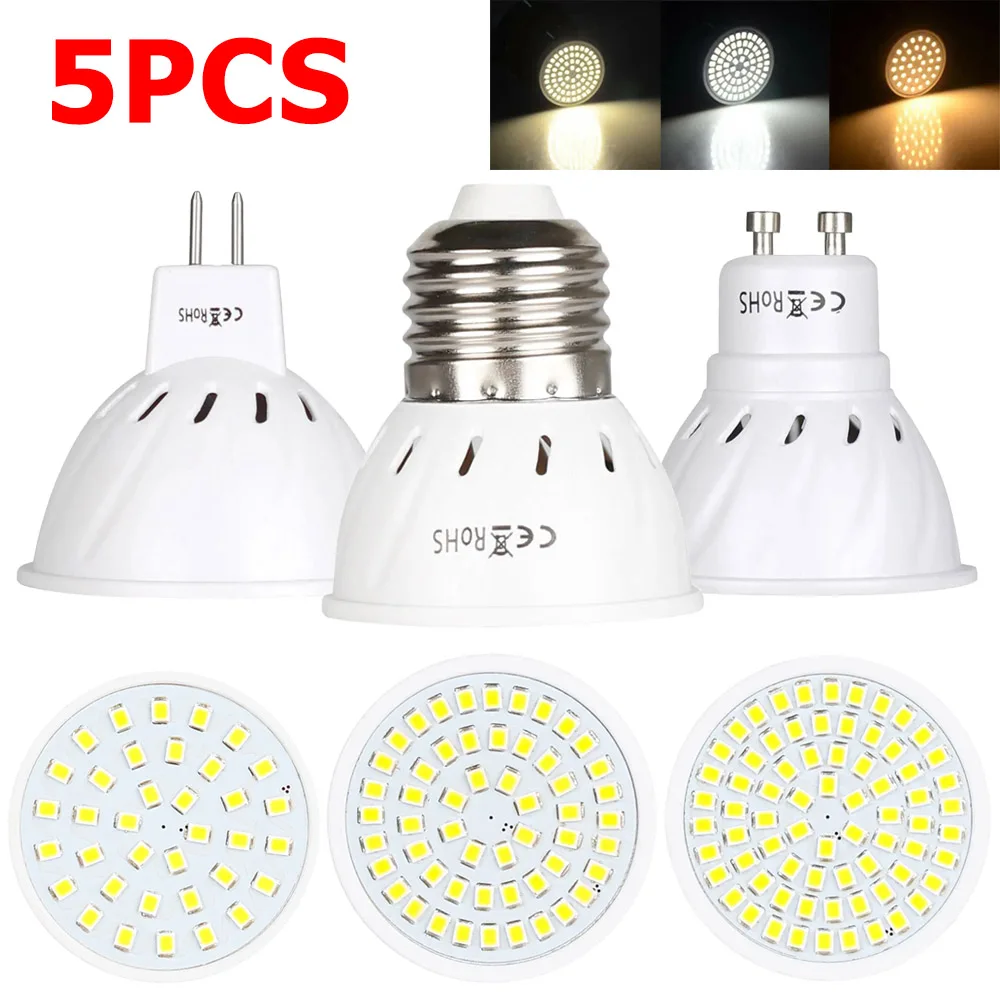 

5​pcs GU10 MR16 E27 4W 6W 8W Spotlight 2835SMD LED Bulb Lamp 12-24V 110V 220V Warm Cool Neutral White 3000K-6000K LED Spot Light