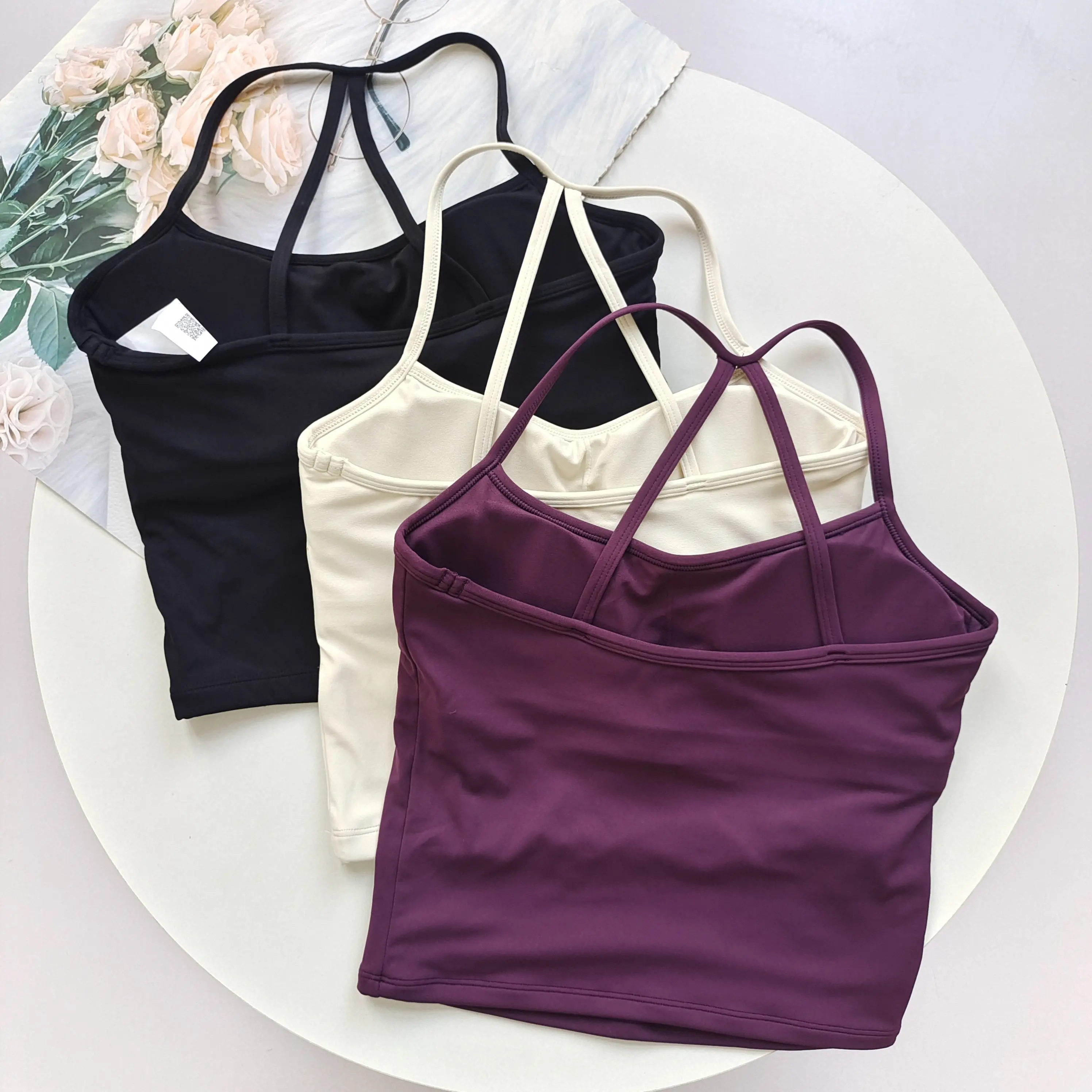 Nude Sports Bra Scrunch Push-up High Support Adjustable Thin Shoulder Strap Yoga Tank Top Women's Fitness Underwear Top