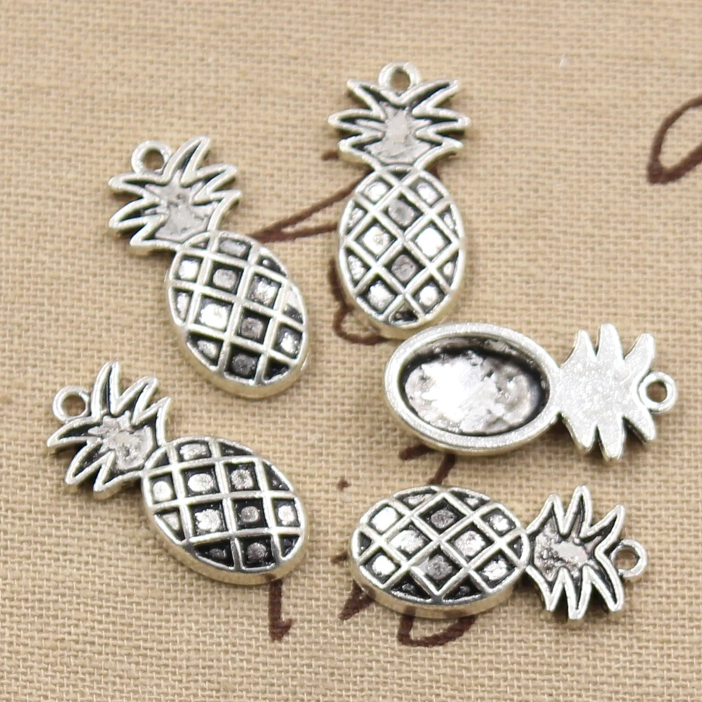 15pcs Charms Bromeliaceae Ananas Pineapple 24x12mm Antique Silver Color Pendants Tibetan Findings DIY Handmade Making Craft