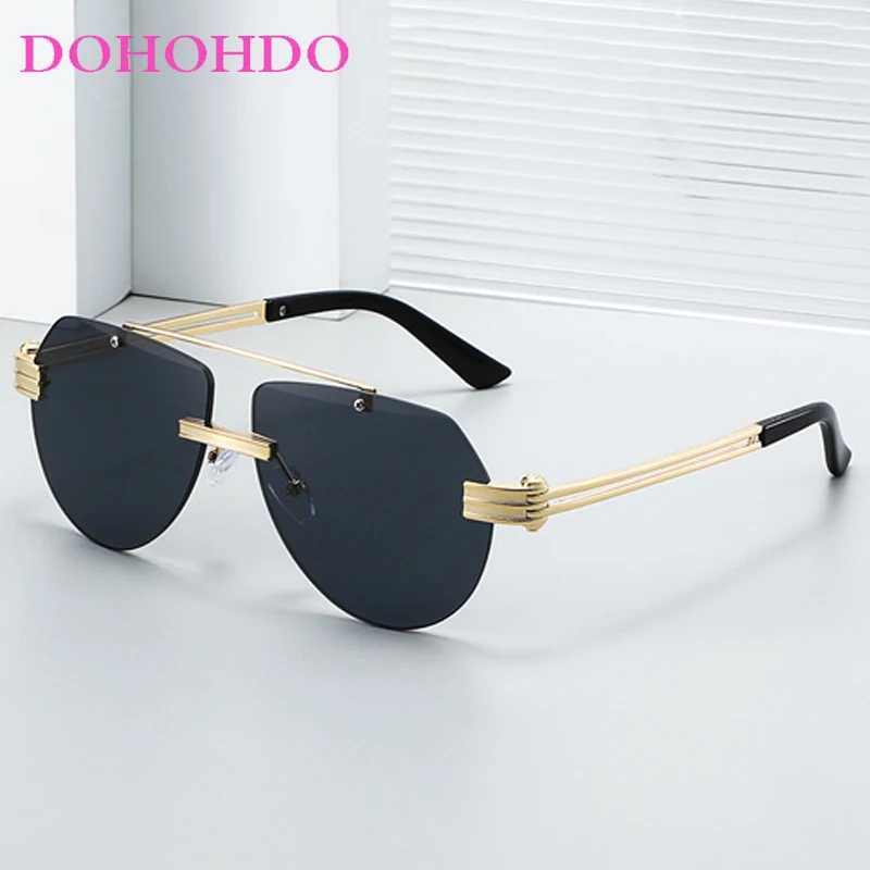 

2026 New Fashion Rimless Metal Pilot Glasses For Men Luxury Brand Designer Women Sunglasses Travel Driving Shades UV400 Óculos