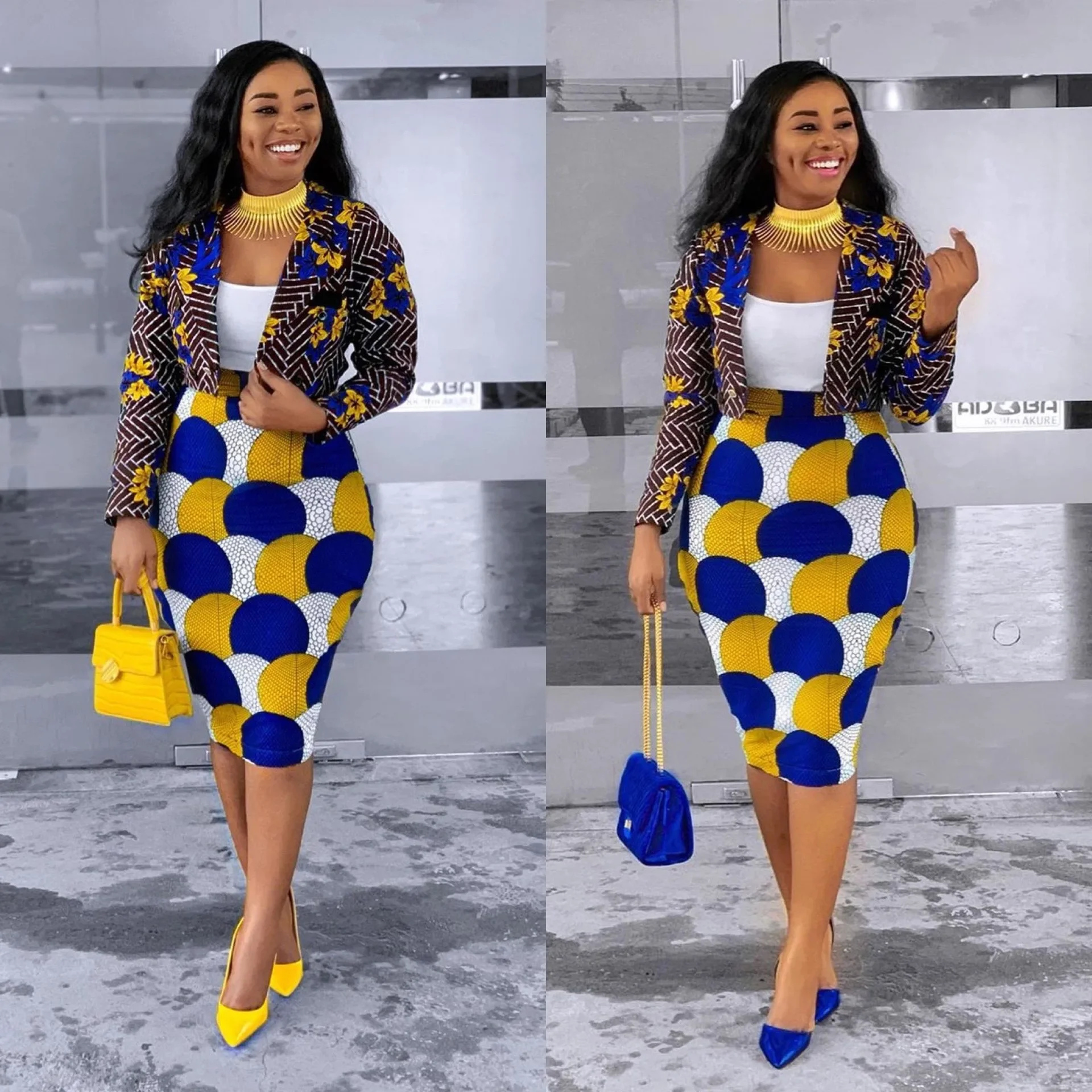 African Clothes for Women 2024 New Arrival Sexy African Women Printing Polyester Plus Size Two Pieces Sets Coat and Skirt S-3XL