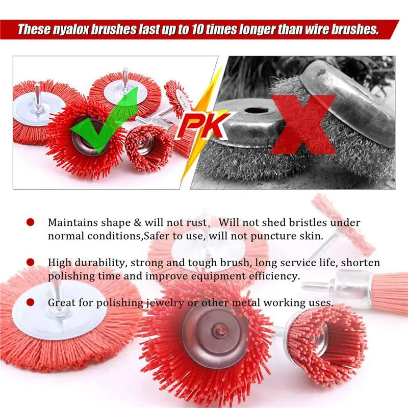 AS94-12Pcs Nylon Filament Abrasive Wire Brush Wheel & Cup Brush Set With 1/4 Inch Shank,6 Sizes Nylon Drill Brush Set Perfect