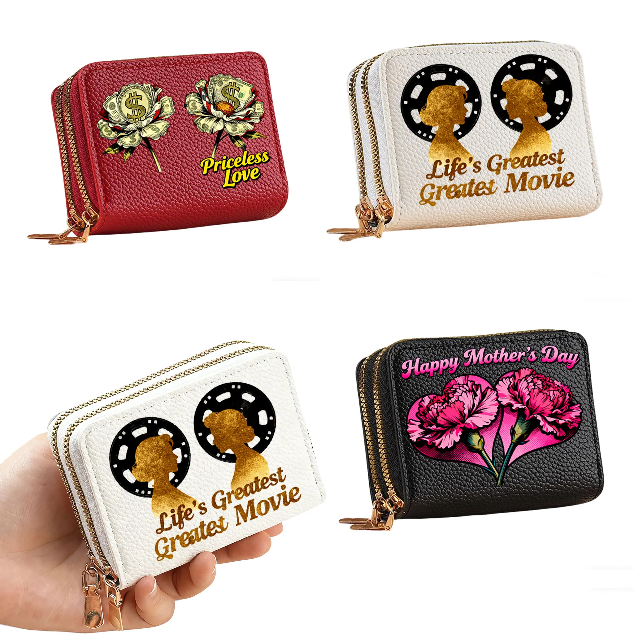 

1Pc Mother's Day gift Card case with double zippers and multiple slots, large-capacity coin purse