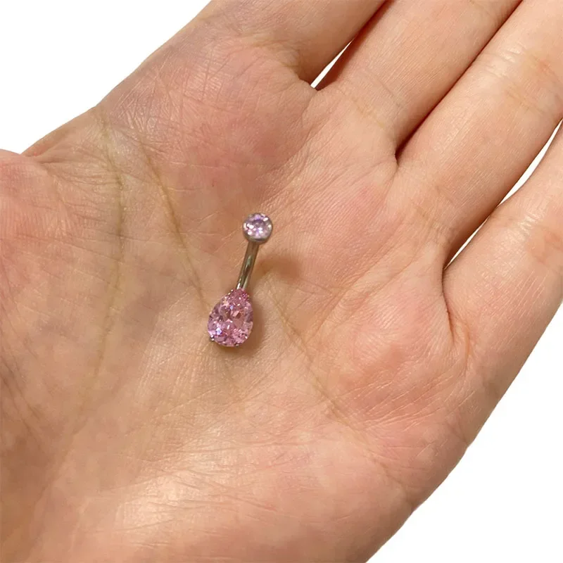 ASTM F136 Titanium Navel Rings PIERC Body Jewelry 14G CZ Top and Pear CZ Paved Threaded EARRING Belly Piercing Belly Button Ring