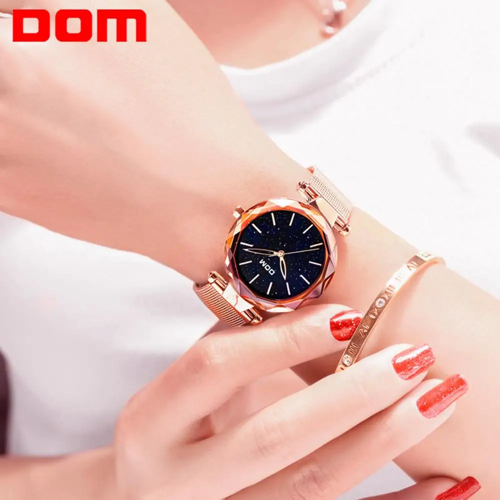 

DOM Brand Luxury Women Starry Sky Watches Elegant Fashion Casual Female Wristwatch Waterproof Gold Steel Reloj Mujer G-1244GK-1M