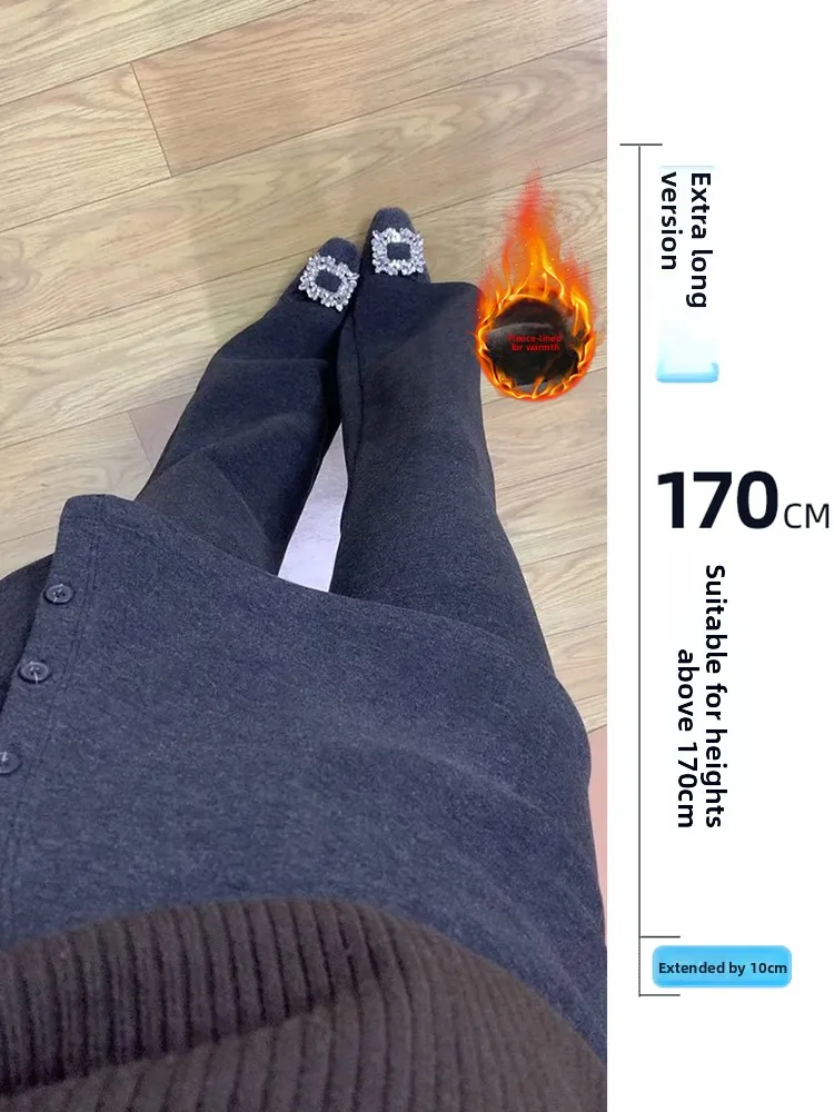 

Deep ey Flared Casual Trousers Women's Autumn Winter Fce Lined Extended Size High Waist Wide Leg Pants Slimming Effect