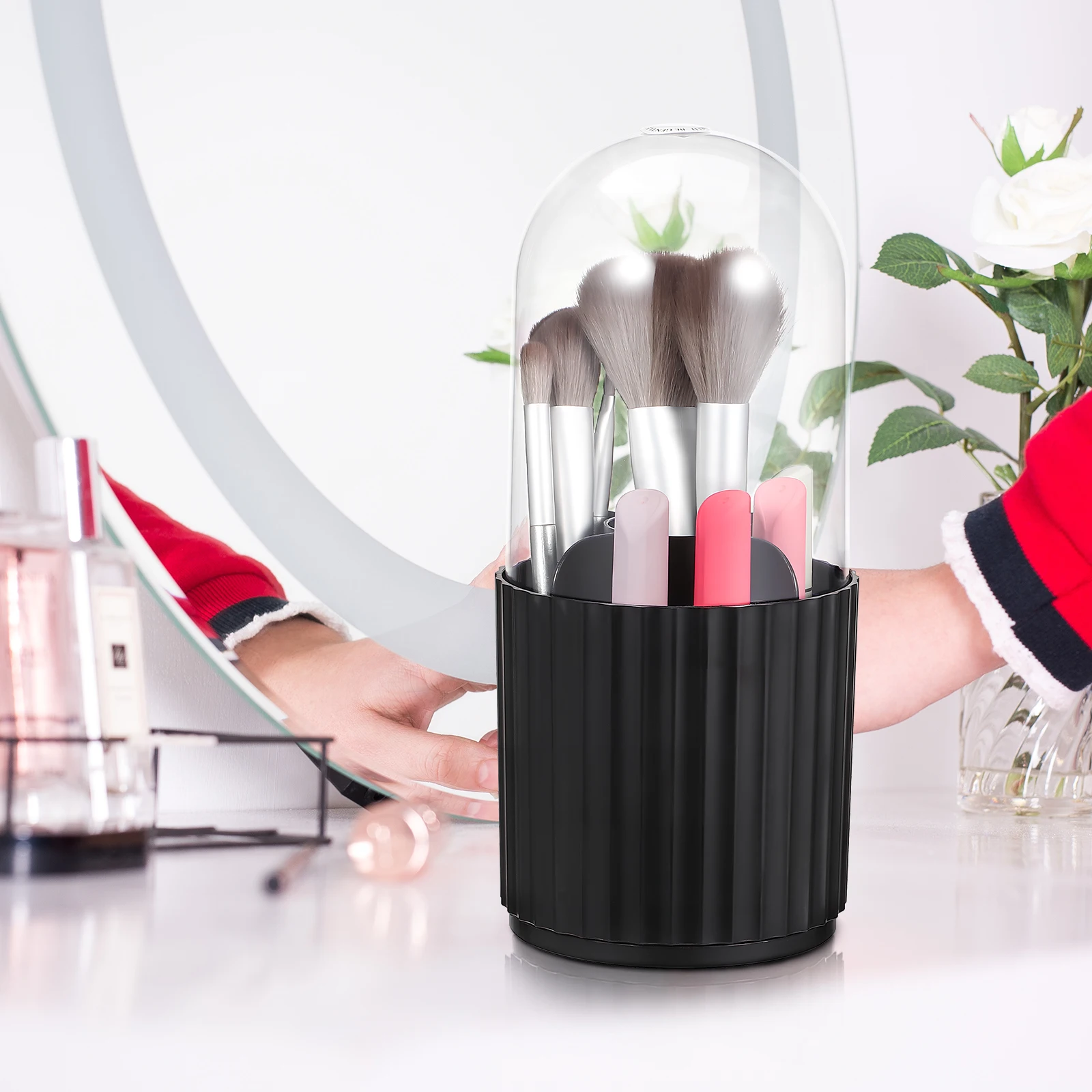 

Makeup Brush Storage Box Organizer Desk Accessories Hair Brush Holder Vanity Rotating Lipstick Organzier Plastic
