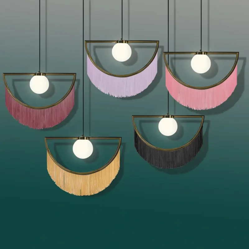 Nordic Designer Tassel Glass Ball Pendant Lights for Living Room Bedroom Villa Hotel Home Deco Suspension Luminaire Led Fixtures