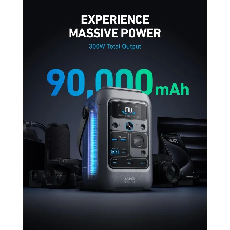 SOLIX C300 Power Bank Station, 288Wh (90,000mAh), Portable Power Station, LiFePO4 Battery, 300W Generator,