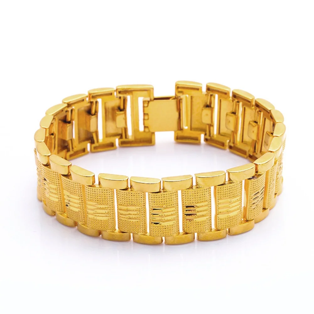 

19MM Men Fashion Gold Color Bracelet Hip Hop Chunky Trend Wristband Fashion Bracelets 20CM Big Men's Jewelry