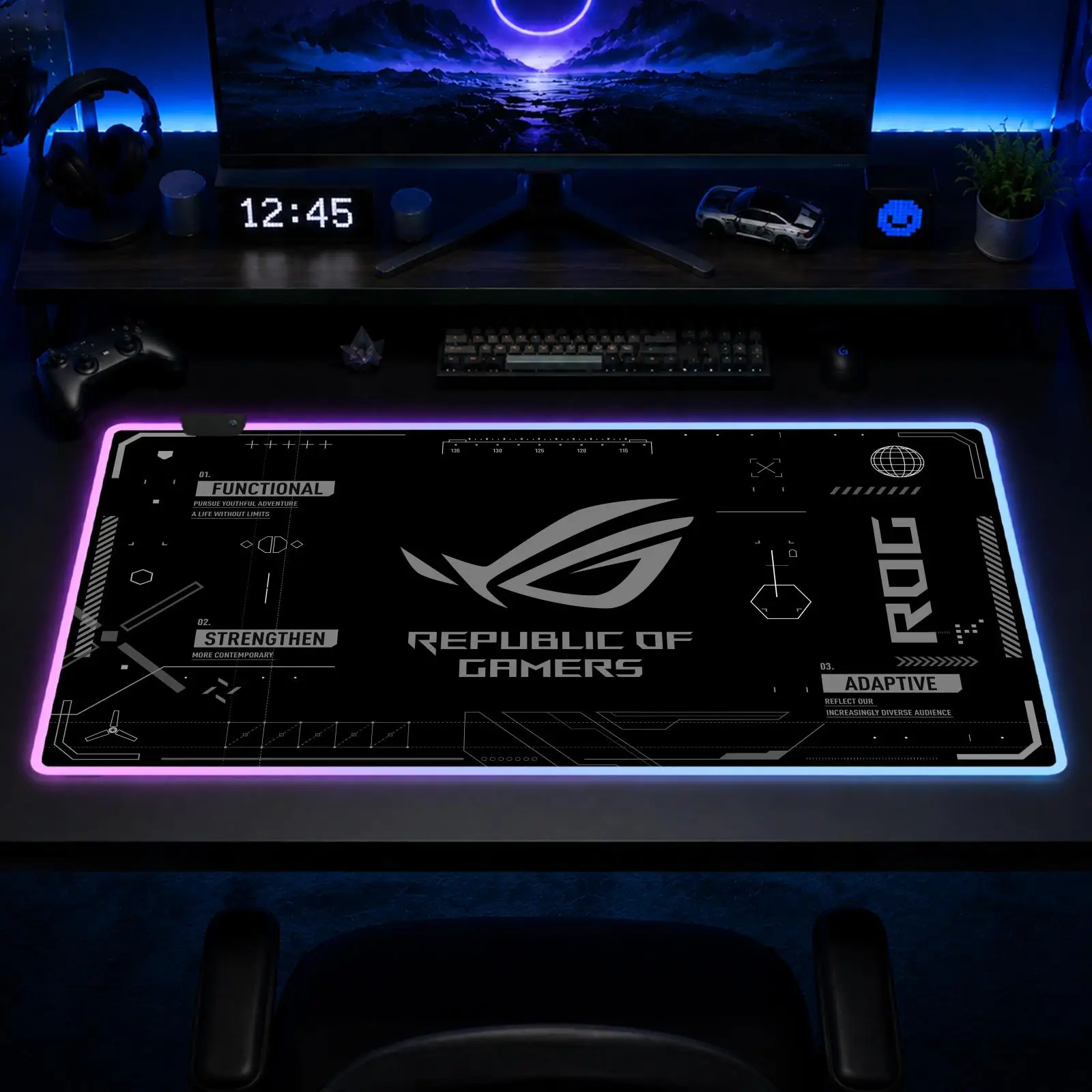 

TUF ROG Mouse Pad Gaming Anime Mouse Pad XXL RGB Desk Mats LED Table Pads Backlit Rubber Desktop