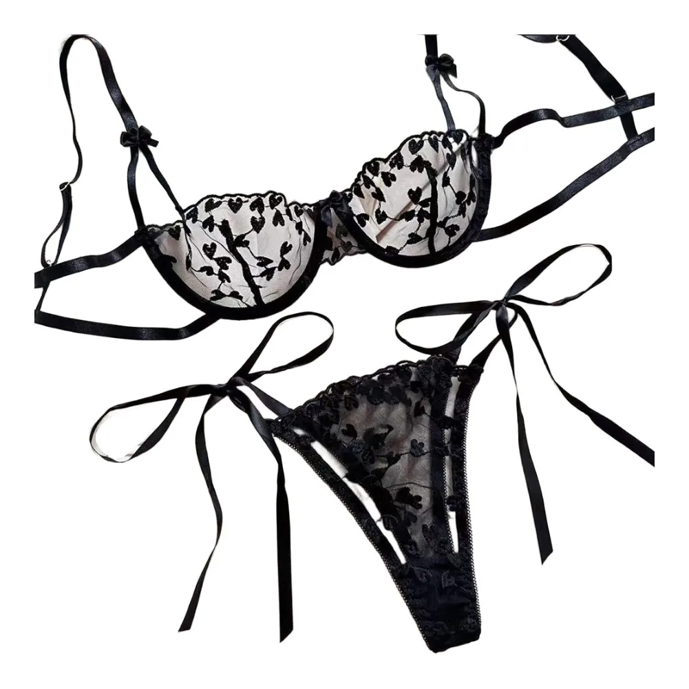 Conjunto de lencería transparente para mujer, sujetador push-up y bragas con tiras, ropa interior femenina, ropa de dormir sexy, 2 uds.