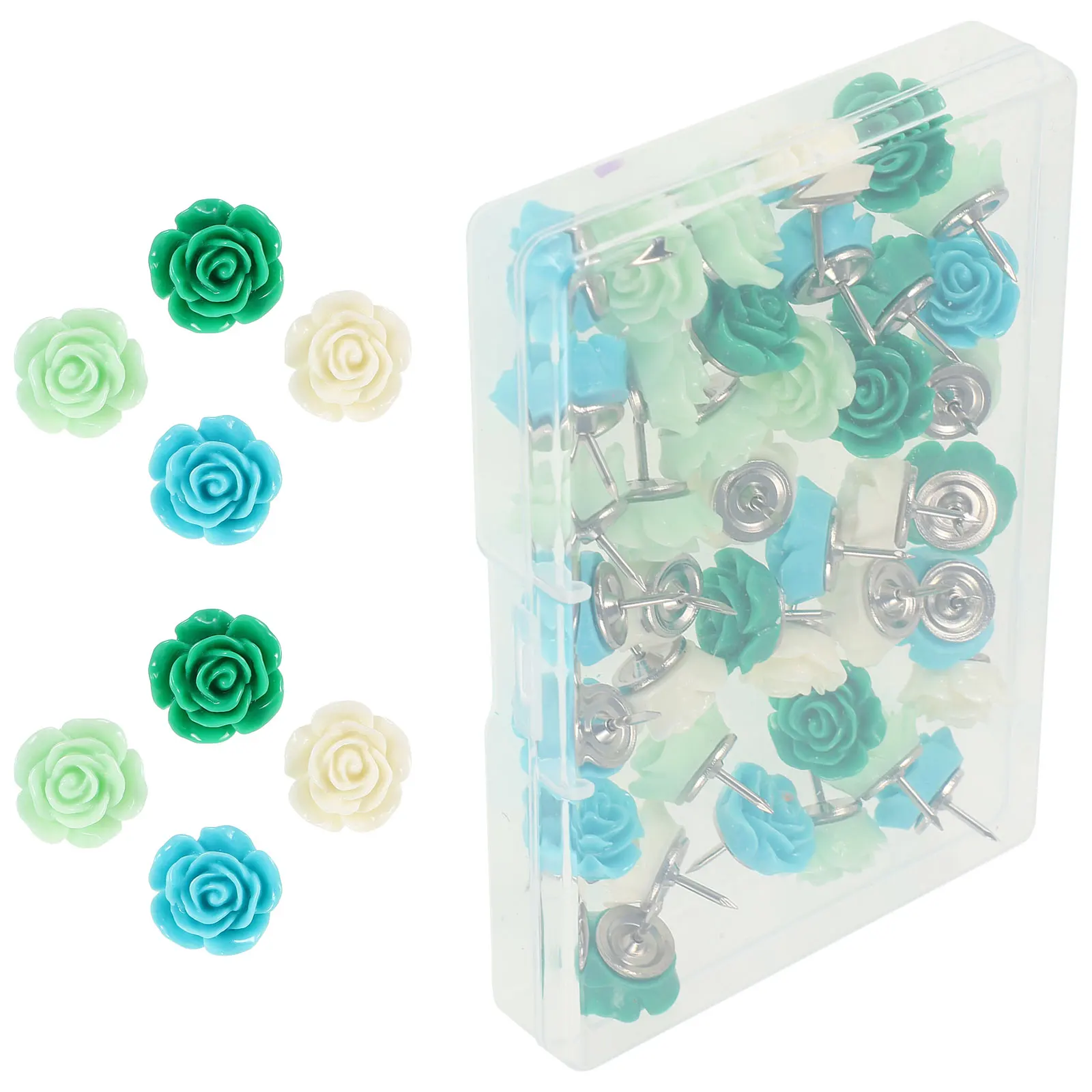 

40pcs Rose Shaped Push Pins Resin Flower Thumb Tacks for Cork Board Bright Color Markers Mixed Pack