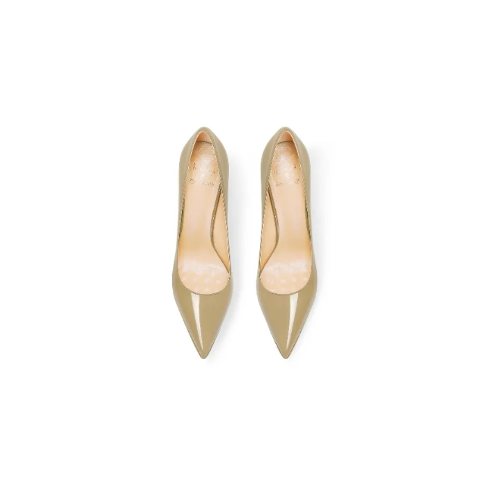 حذاء خريف 2025 كاكي من الجلد اللامع بكعب عالٍ بمقدمة مدببة ومنصة ستيليتو للنساء #2