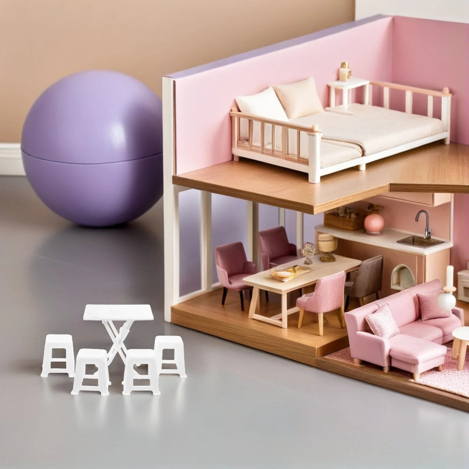 

1Set Miniature Dollhouse Furniture Kit Tiny Table and Chairs for Imaginative Play Compatible with Most Dollhouse Decorations