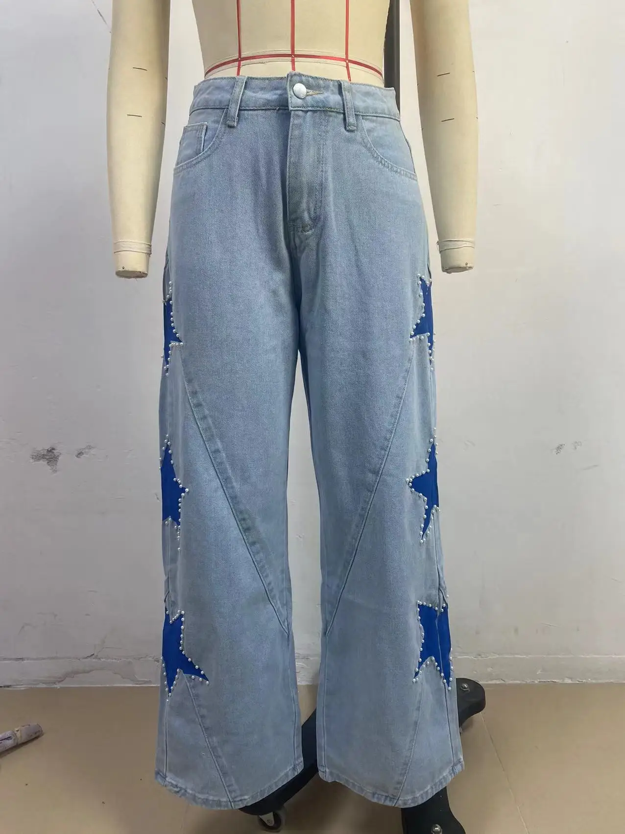 Jean en denim pour femme, vintage, coupe large, long, imprimé, taille haute, droit, style Y2K, streetwear, décontracté, ample, 2026