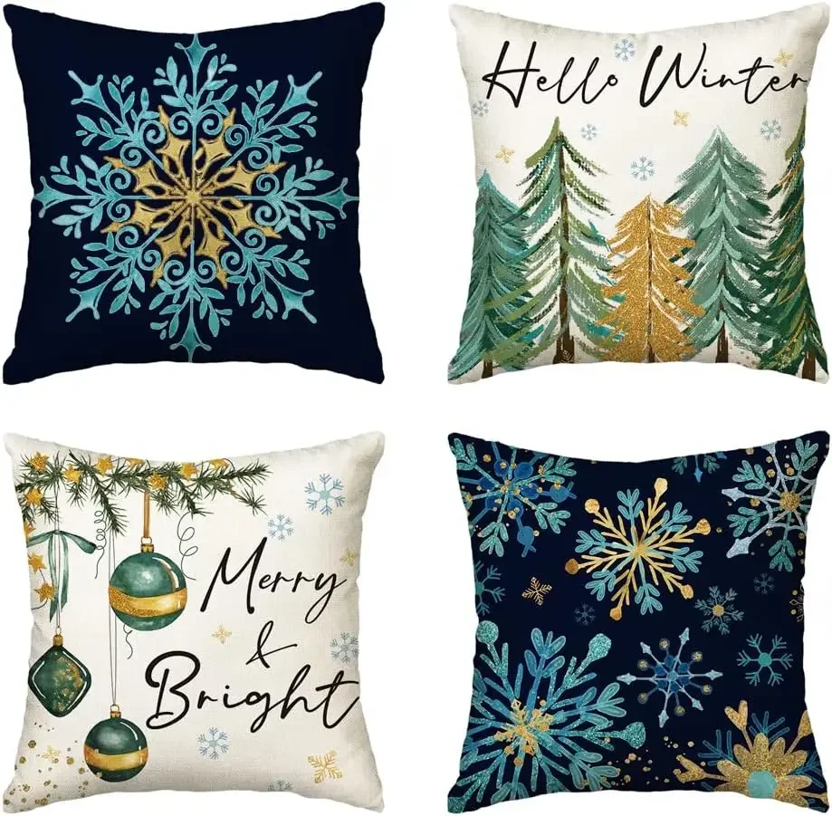 

Merry Christmas Snowflake Tree Decoration Pillow Cover, 40x40cm Winter Holiday Cushion Cover Sofa Decoration