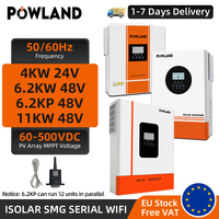 POWLAND 11KW 6.2KW 4KW Hybrid Solar Inverter 48V 24V 230V With Max 160A 120A MPPT Charge Controller PV Max 500V Support BMS EU