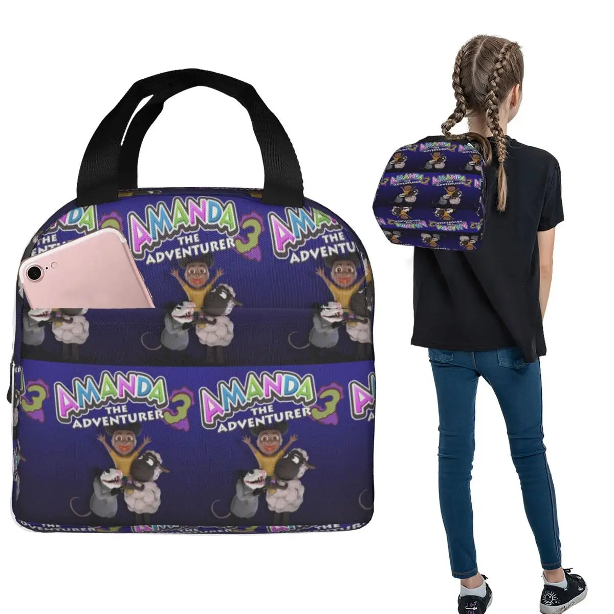 Amanda The Adventurer Insulated Lunch Bag for Women Children Portable Food Boxes Thermal Lunch Box Tote