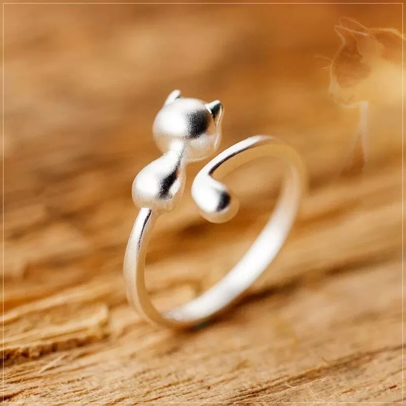 Hot selling new 925 sterling silver personalized, fashionable, and beautiful little fresh cat opening ring accessory  JZ125