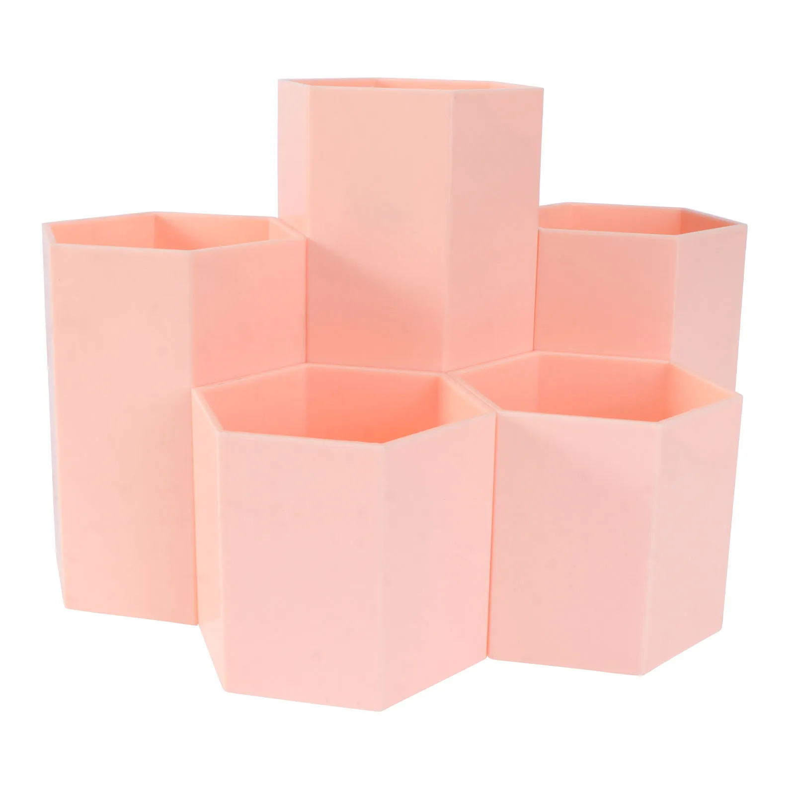 

1pc Hexagon Pen Container Desk Organizer Storage Box Stationery Holder Five Grid Design Compartment Barrel