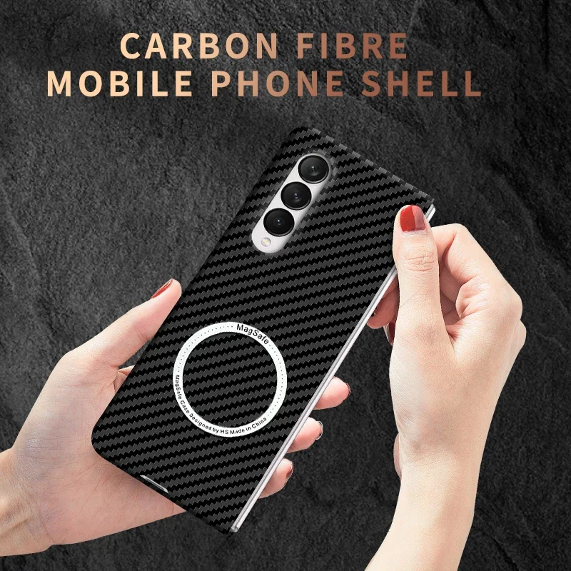 Luxury Carbon Fiber Macsafa Magnetic Case for Magsafa Samsung Galaxy Z Fold 4 3 2 Z Flip 4 3 ZFlip Flip4 Flip3 Mac Safe Cover