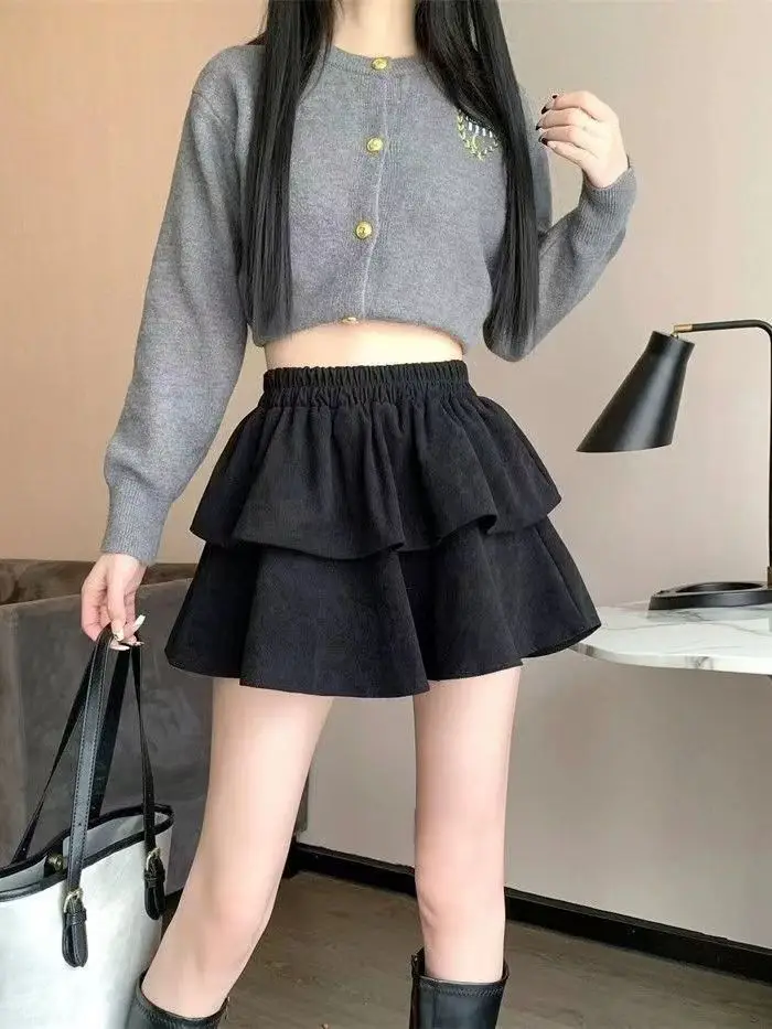 

Sexy High Waist Corduroy Puffy Half Skirt Women's New Style Elastic Waist Cake Skirt Slimming Short Skirt INS A-Line Skirt