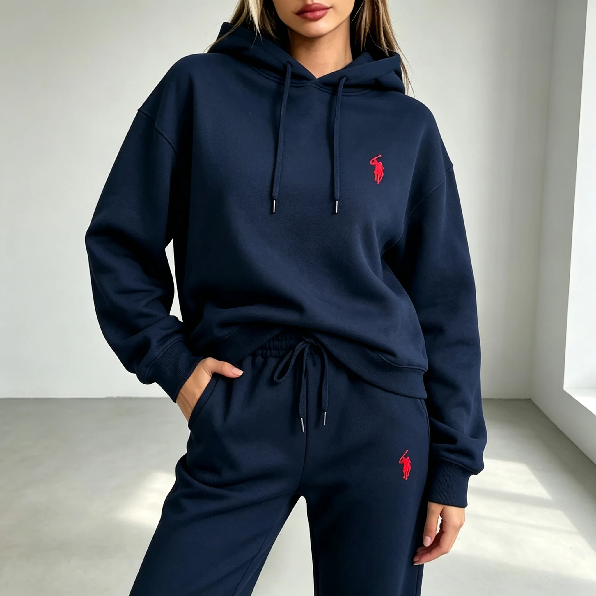 Women's Tracksuit 2 Piece Set Fall Winter Casual Hoodie and Jogger Pants Horse Embroidery Long Sleeve Matching Sportswear