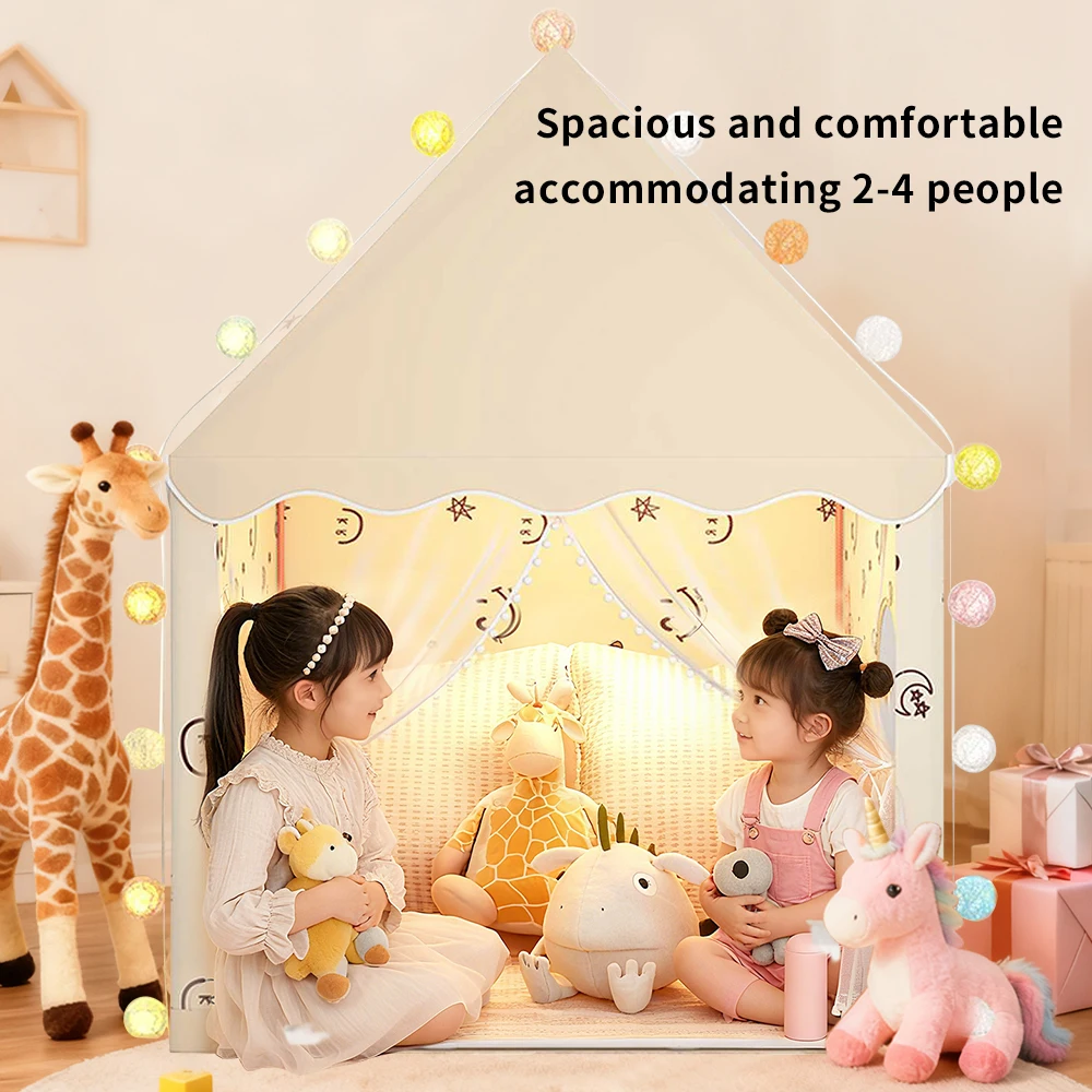 Indoor Kids Tent Castle Playhouse with Window & Canopy, Perfect for Bedroom or Living Room Fun Zone