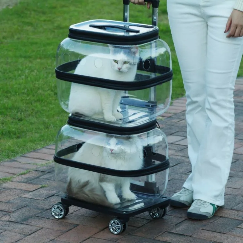 

Pet trolley case double layer two cat bags go out portable transparent dog cart space capsule large capacity