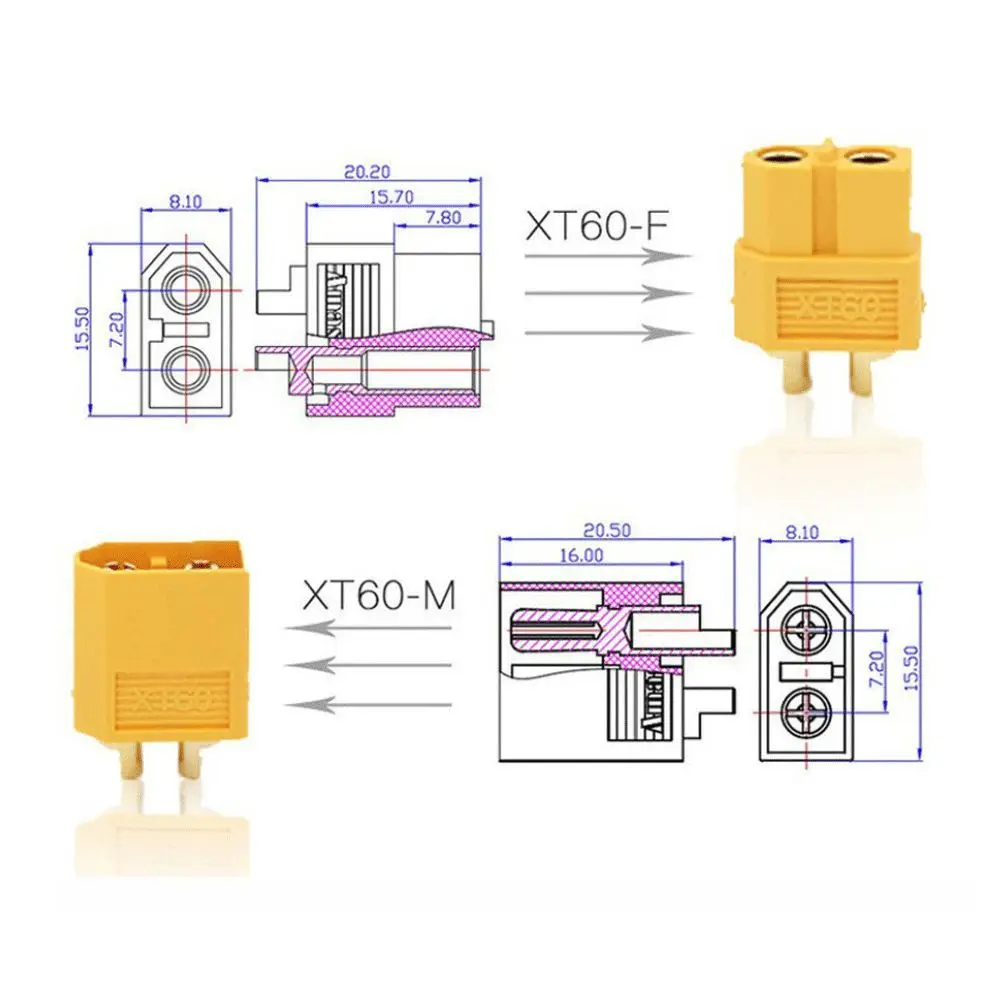 Conectores XT60 de 1/2 piezas, enchufe de sólido modelo RC, accesorios de modelo de avión masculinos y femeninos, juguetes duraderos, regalos para pasatiempos, alta calidad