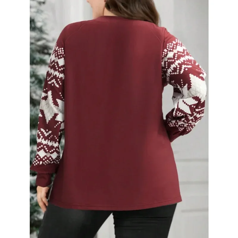 

Плюс размер 1XL-5XL, новая модная женская осенняя футболка с v-образным вырезом и открытыми плечами с принтом и длинными рукавами, топ