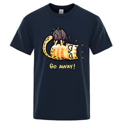 Angry Cat Go Away Cartoons Print Mens Tshirts Oversized Crewneck T Shirts Breathable Clothes Summer Cotton T-Shirt Loose Tops