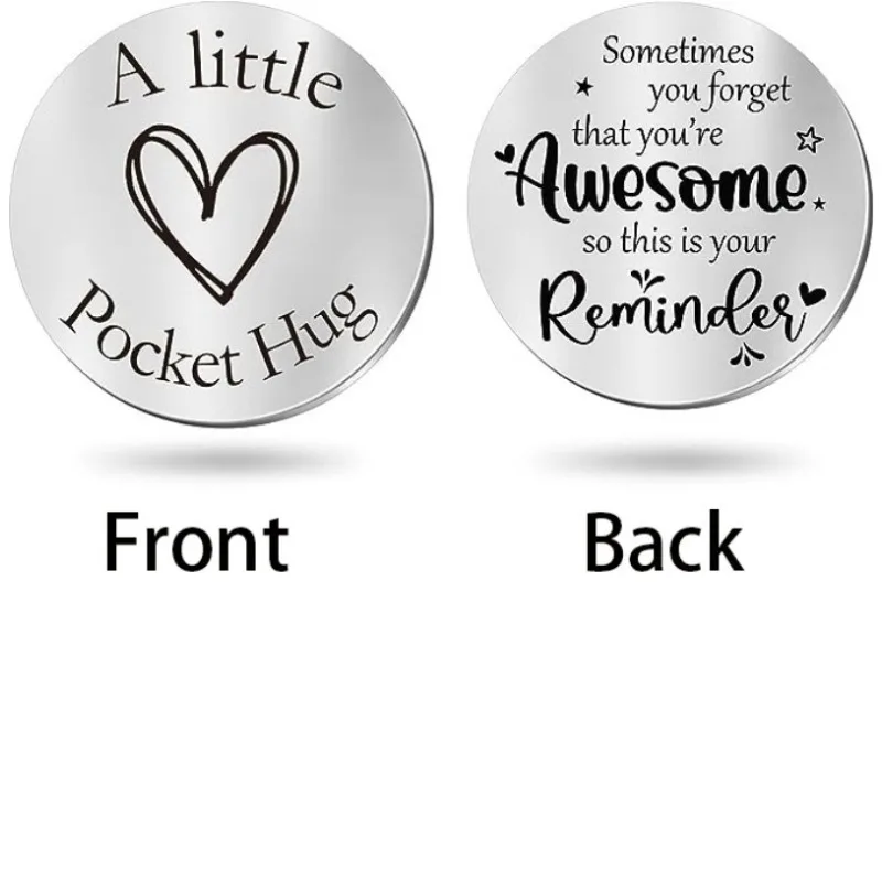 1PC Pocket Hug Token You're Awesome Stainless Steel Double Sided Keychain