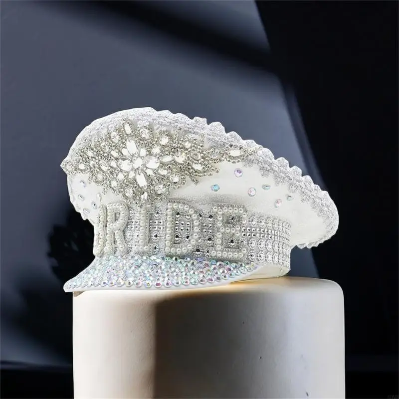 Splendido cappello da sposa con perle, cappello da capitano, con bianchi incrostati, BRIDR da 49