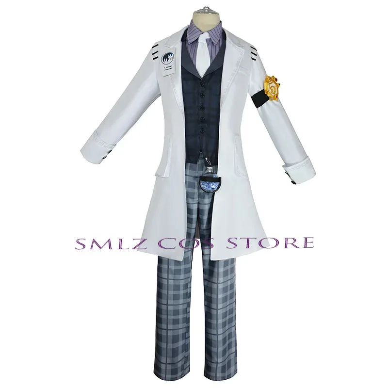 애니메이션 이솝 칼 코스프레 의상 게임 아이덴티티 V 엠발머 교복 흰색 트렌치 가발 슈트 할로윈 파티 의상 (남성용)