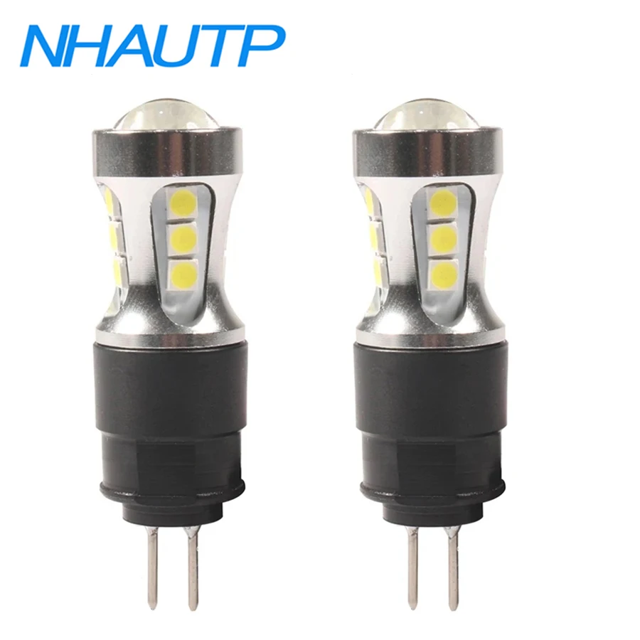 NHAUTP 1 Pair White G4 HP24W LED Lamp For Citroen C5 DRL Peugeot 3008 5008 Daytime Running Lights Bulbs No Polarity 6000K 12-24V