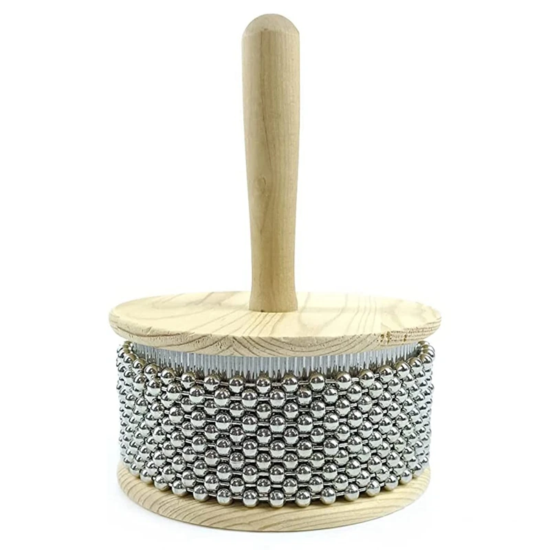 1 PCS Wooden Hand Cabasa Hand Vibrator Percussion Instrument 5.1 Inches With Stainless Steel With Metal Beads