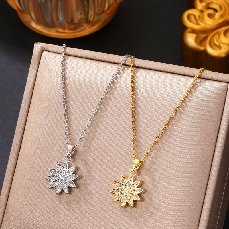Sparkly Daisy Flower Pendant Necklace, Stylish Women Neck Piece, Wonderful Gift for Picnic Hangout Daily Urban Outfits