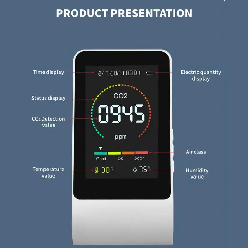 3 In1 CO2 Meter Smart Air Quality Detector Digital Temperature Humidity Sensor Tester Multifunctional Air Quality Monitor