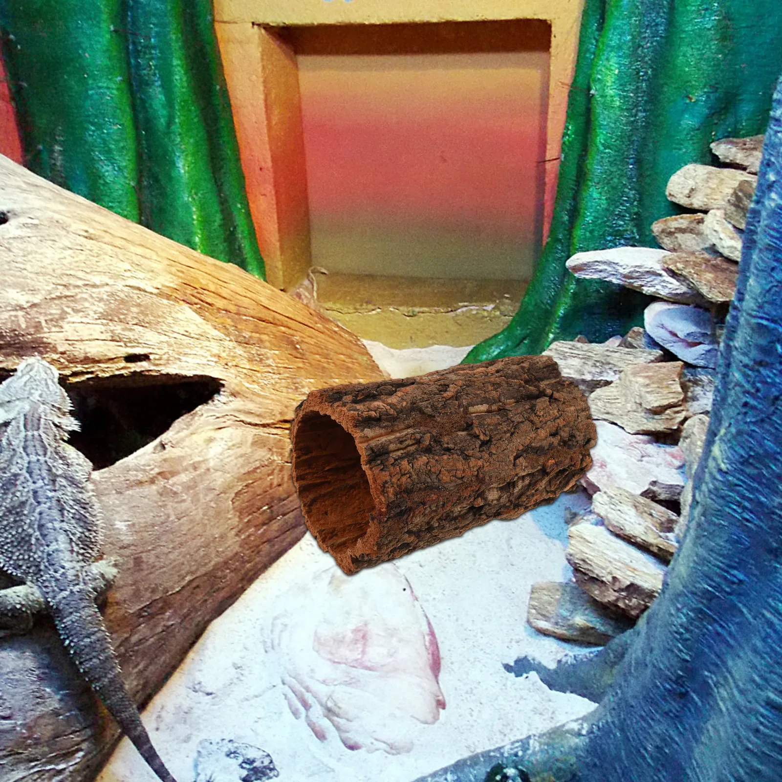 Wood Reptile Hide Cave Leopard Gecko Crested Gecko Humid Hide Amphibian Habitat Hollow Log Cave Terrarium Decor 20x12cm