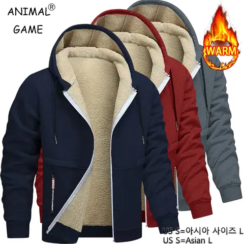 Animal Game Mens Casual Hooded for Men Fleece Sweatshirt Thick Sherpa Lined Hoodies Zipper Jacket Thick Heavyweight Sweatshirts