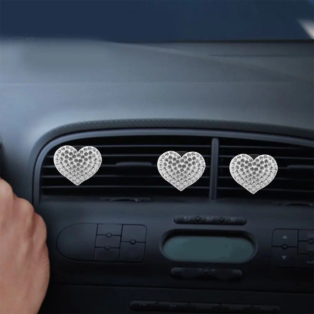 

3pcs Car Vent Diffuser Clips Heart Shaped Rhinestone Scented Decor Air Freshener Dashboard Accessories Women Car Interior Decor