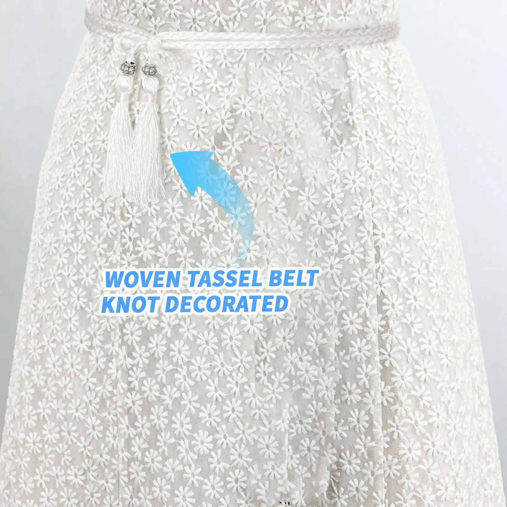 Woven belt knot decorated waist chain waist rope White