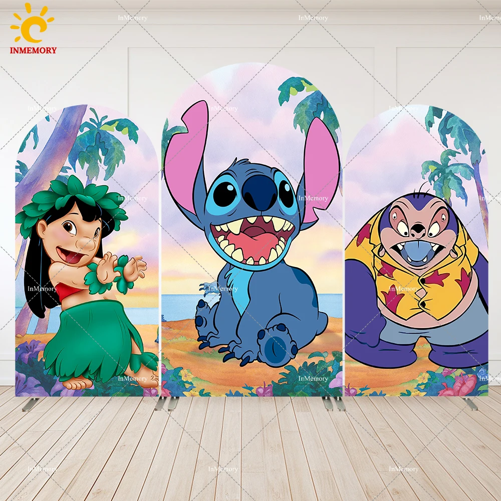 Cartoon Stitch and Lilo Birthday Party Decoration for Boy Arched Wall Backdrop Cover Hawaii Aloha Baby Shower Background Banner