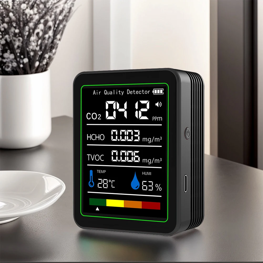 NEW 5 In 1 Formaldehyde Monitor USB Rechargeable Carbon Dioxide Detector Temperature Humidity Monitor for Air Quality Detecting