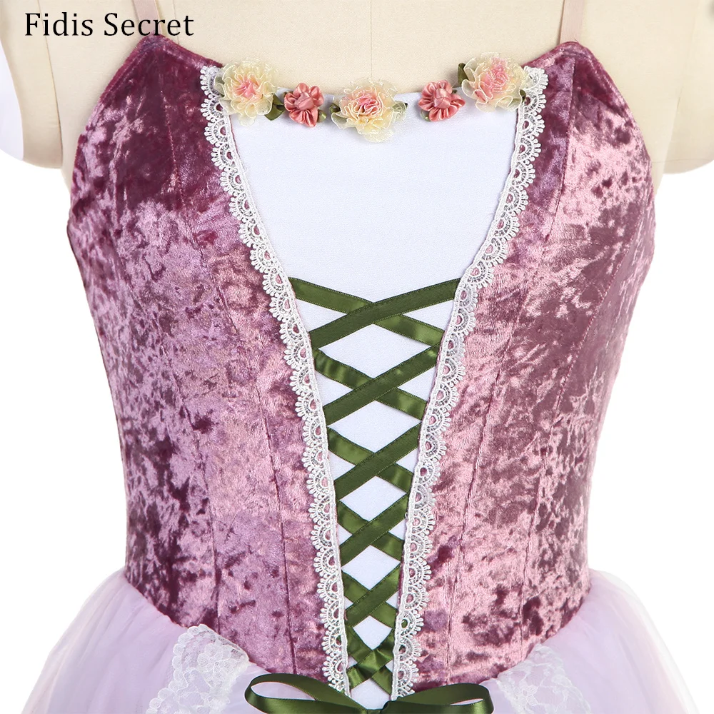 

Women Grey Purple Velvet Bodice Peasant Stage Wear,Girls Napoli Romantic Ballet Dress,Ballerina Dance Performance Tutu Costumes