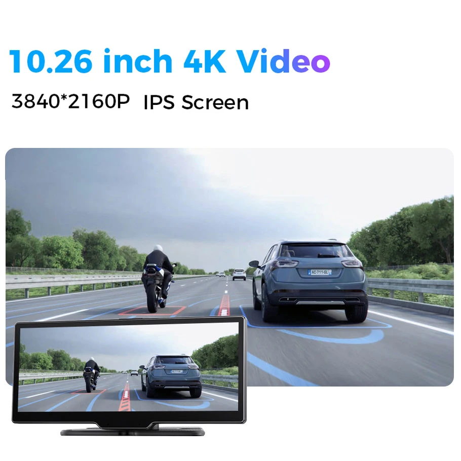 4K Car DVR Carplay&Android Auto GPS WiFi AUX Video Recorder 10.26