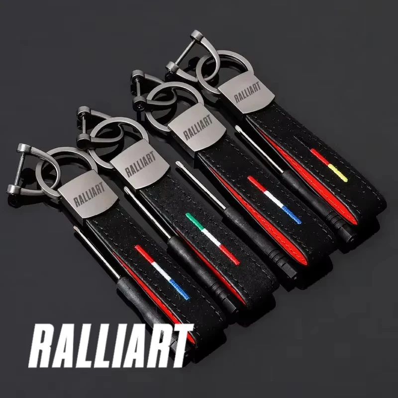 Car Keychain Styling Suede Keyring Holder Pendant for Mitsubishi Ralliart Logo Outlander L200 ASX Eclipse EVO9 Starion Galant