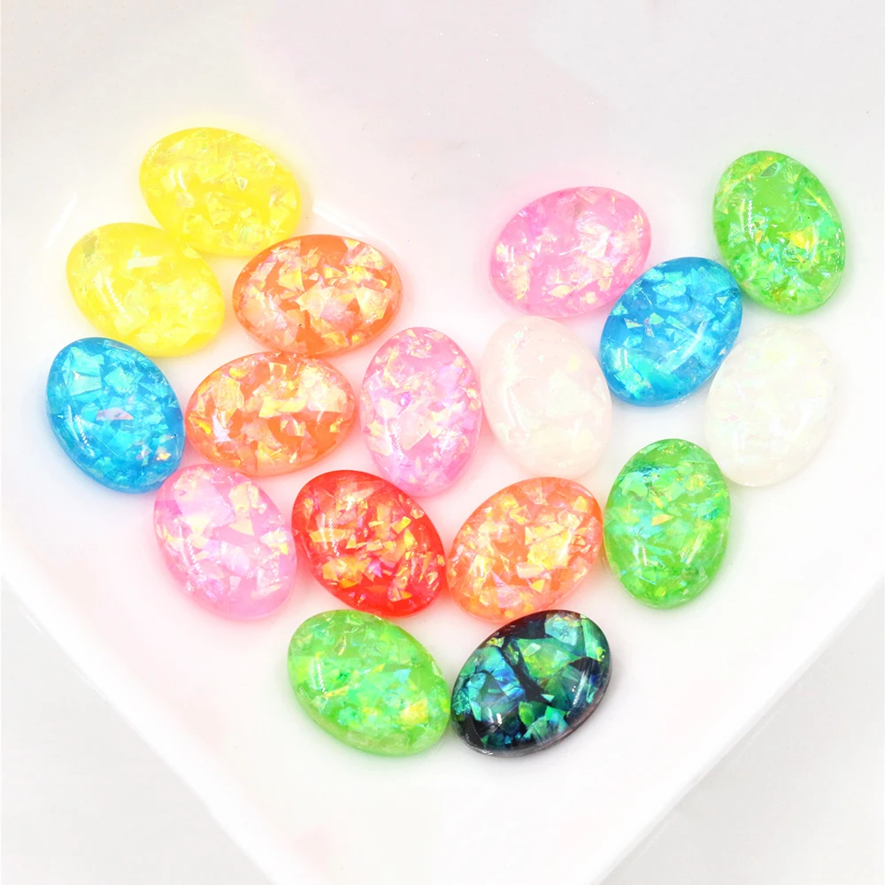 10x14mm 40pcs/Lot Oval Style New Fashion Mix Color Built-in metal foil Flat back Resin Cabochons Cameo -O7-15